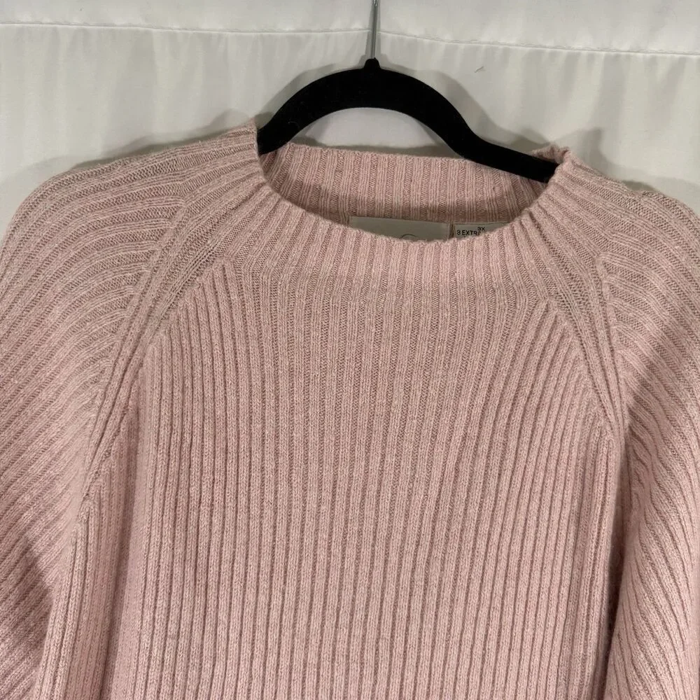 Silk Lore Sweater Women's 3X Pink Ribeed Knit High Neck Ramie Silk Blend